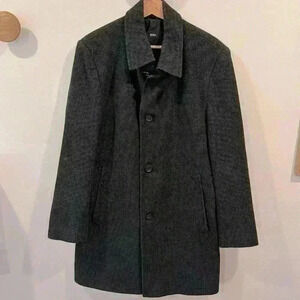 Hugo Boss Men’s Wool Overcoat Pea Coat Winter Coat Black Gray Woven Size 38R